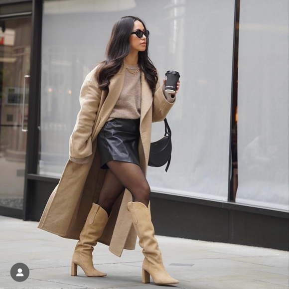 Zara boots leather suede tan camel high tops knee heels heeled cowboy - Picture 3 of 8